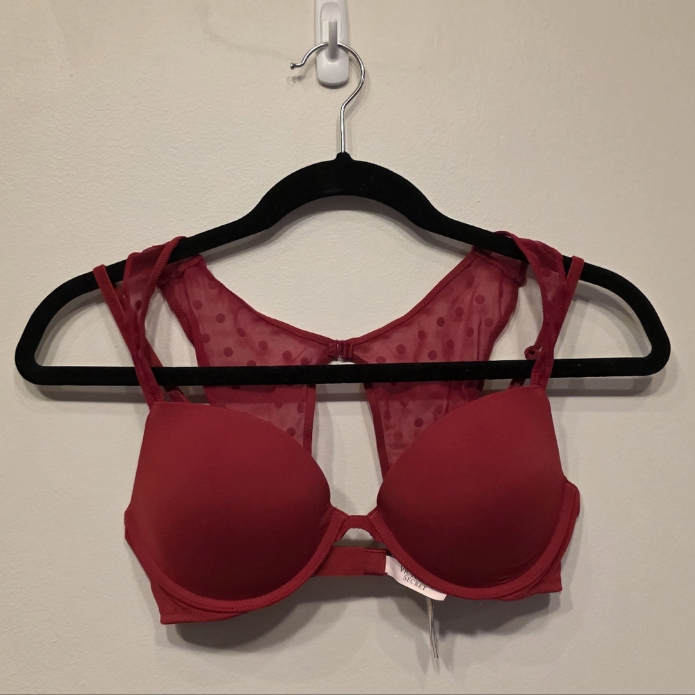 Victoria's Secret Red Bra with Sheer Polka Dot Back